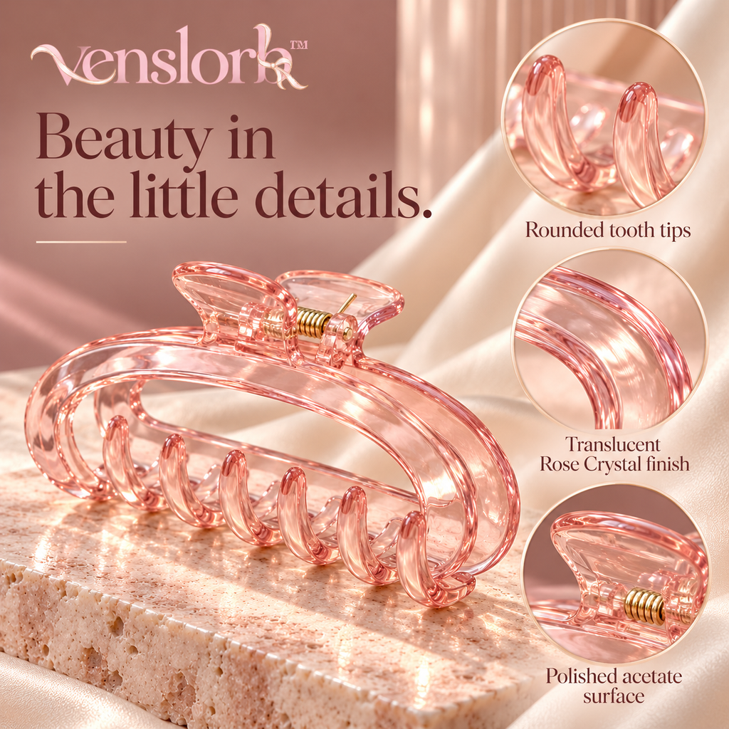 venslorb™ Arcform Acetate Claw Clip, 3.5-Inch Medium Hair Jaw Clip for Half-Up Styles & Everyday Twists