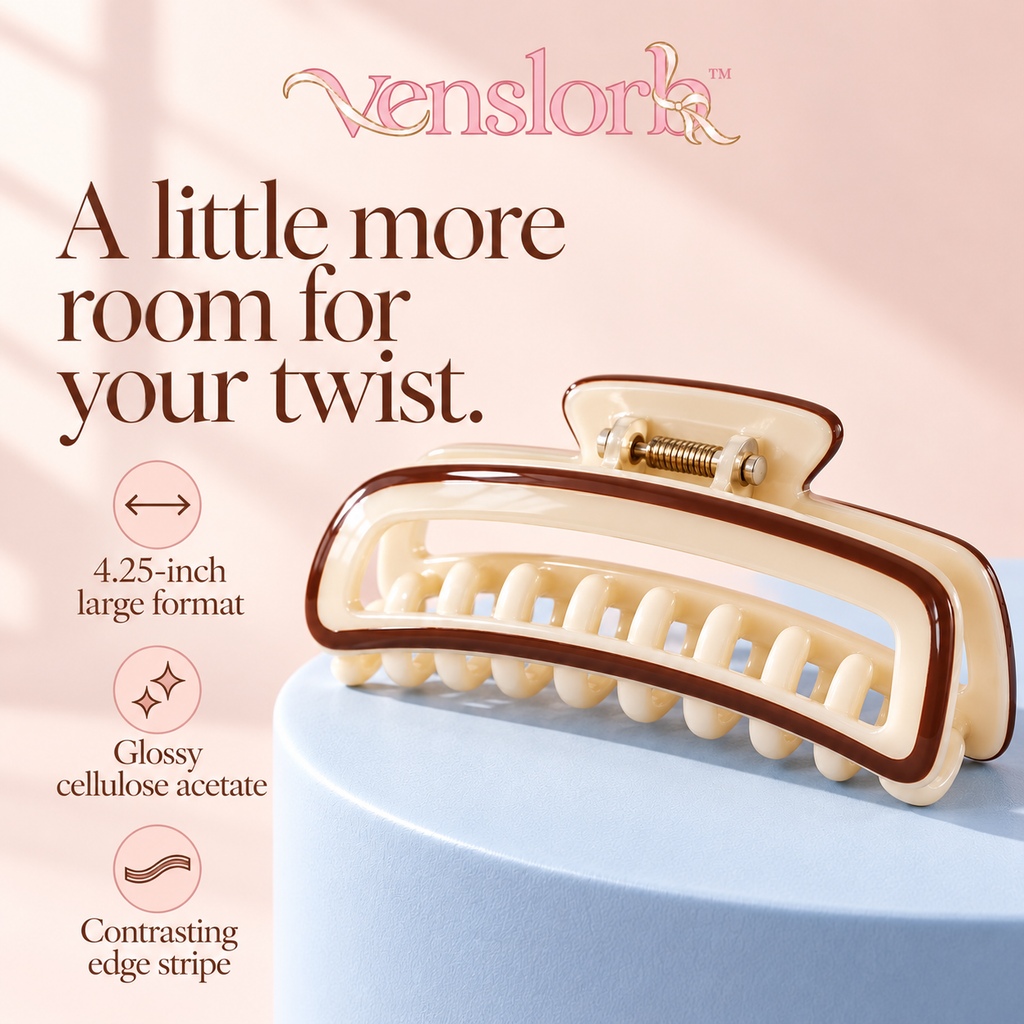 venslorb™ Contour Acetate Claw Clip, 4.25-Inch Large Rectangular Hair Clip for Long Hair, Updos & French Twists