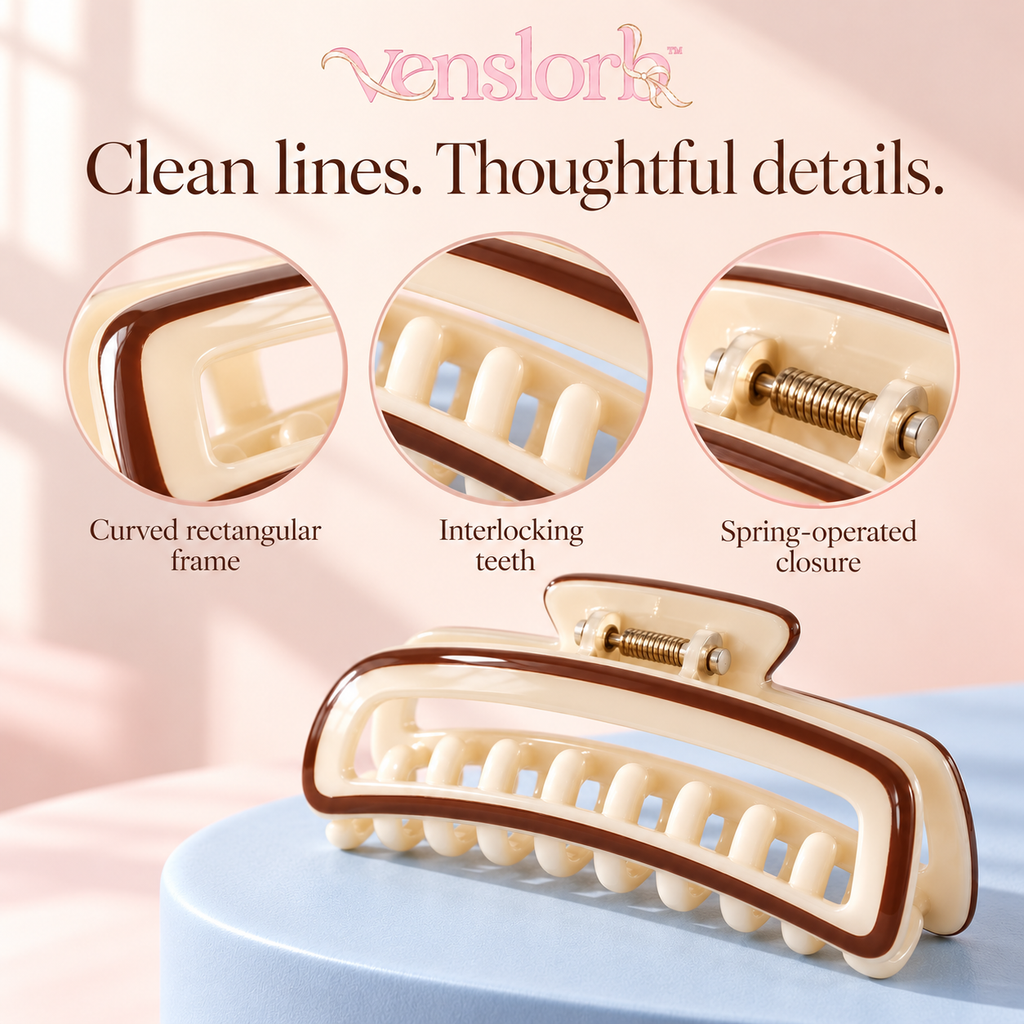 venslorb™ Contour Acetate Claw Clip, 4.25-Inch Large Rectangular Hair Clip for Long Hair, Updos & French Twists