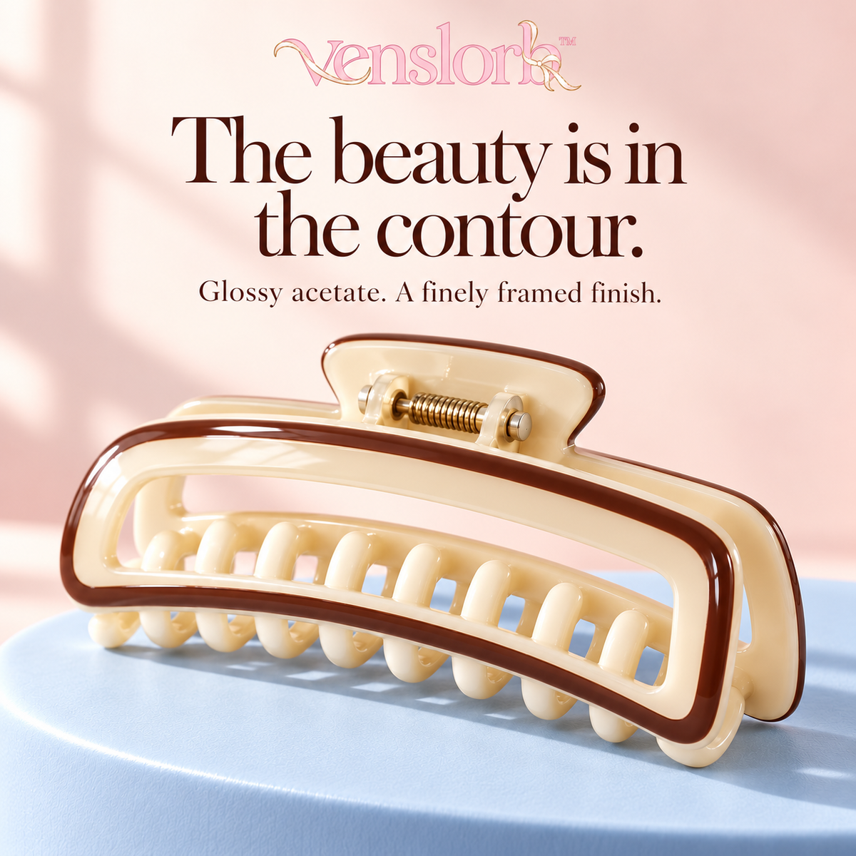 venslorb™ Contour Acetate Claw Clip, 4.25-Inch Large Rectangular Hair Clip for Long Hair, Updos & French Twists