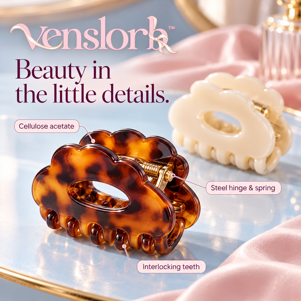 venslorb™ Petal Pair Mini Acetate Claw Clips, 2-Piece Small Hair Clip Set for Side Sections & Half-Up Hairstyles