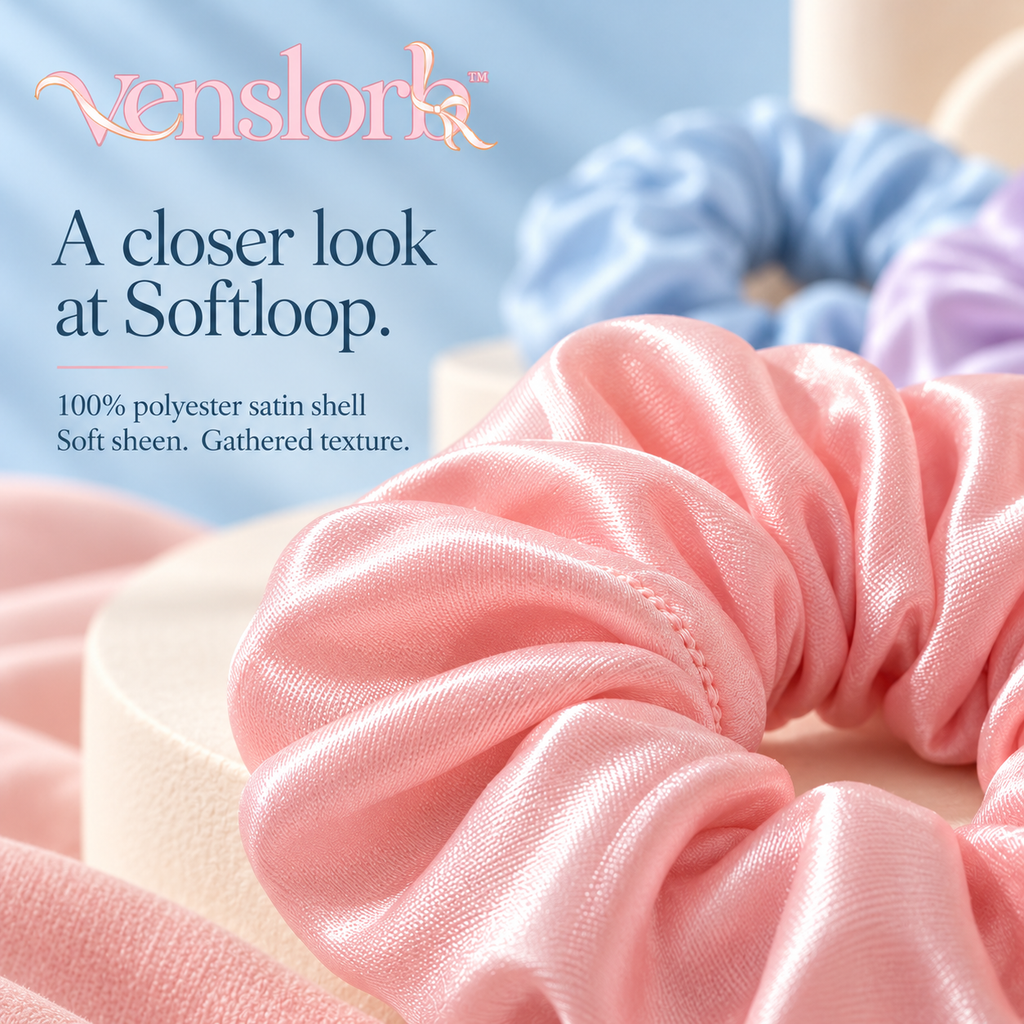 venslorb™ Softloop Satin Scrunchies, 5-Pack Standard Hair Ties for Ponytails, Buns & Everyday Styling