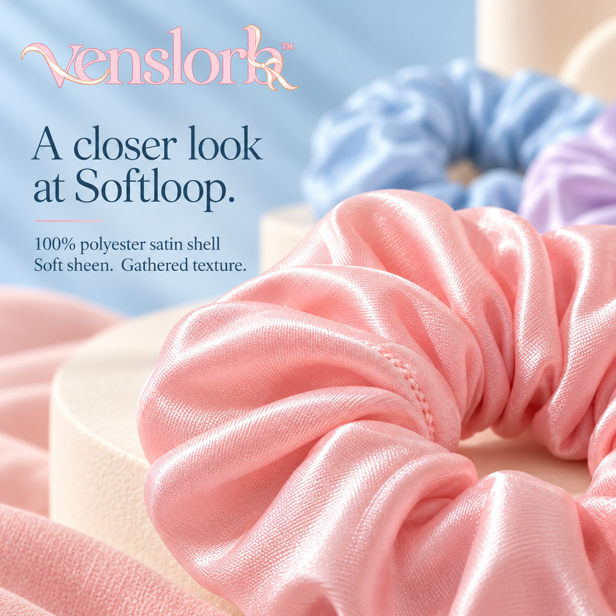 venslorb™ Softloop Satin Scrunchies, 5-Pack Standard Hair Ties for Ponytails, Buns & Everyday Styling
