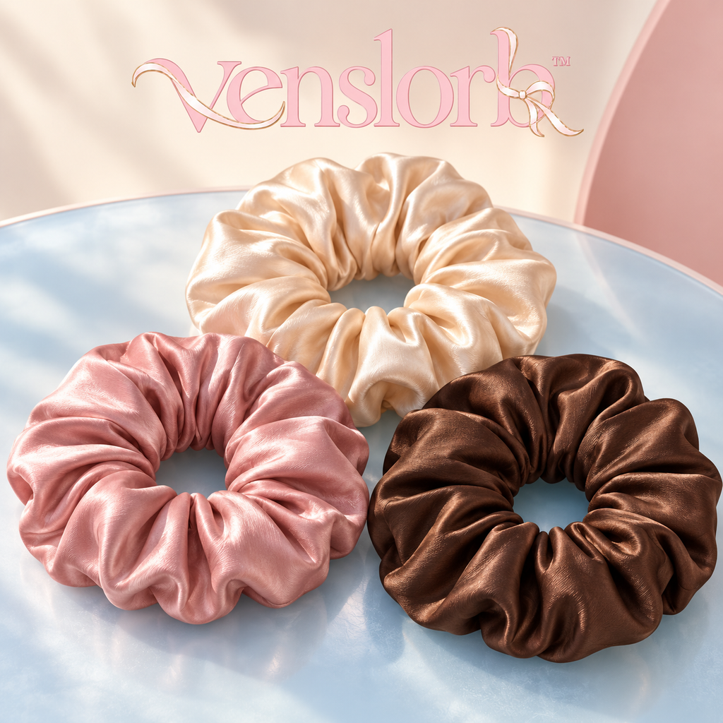venslorb™ Airfold Oversized Satin Scrunchies, 3-Pack Large Fabric Hair Ties for Statement Ponytails & Loose Buns