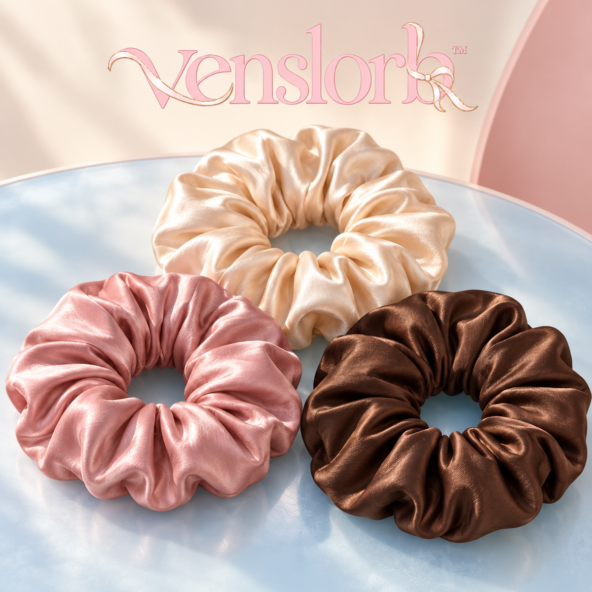 venslorb™ Airfold Oversized Satin Scrunchies, 3-Pack Large Fabric Hair Ties for Statement Ponytails & Loose Buns