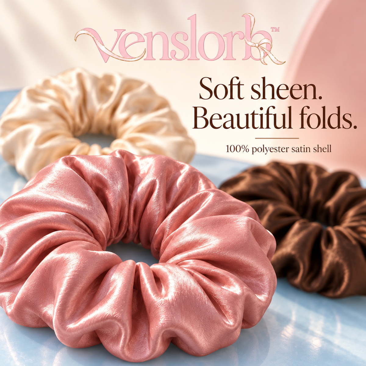 venslorb™ Airfold Oversized Satin Scrunchies, 3-Pack Large Fabric Hair Ties for Statement Ponytails & Loose Buns