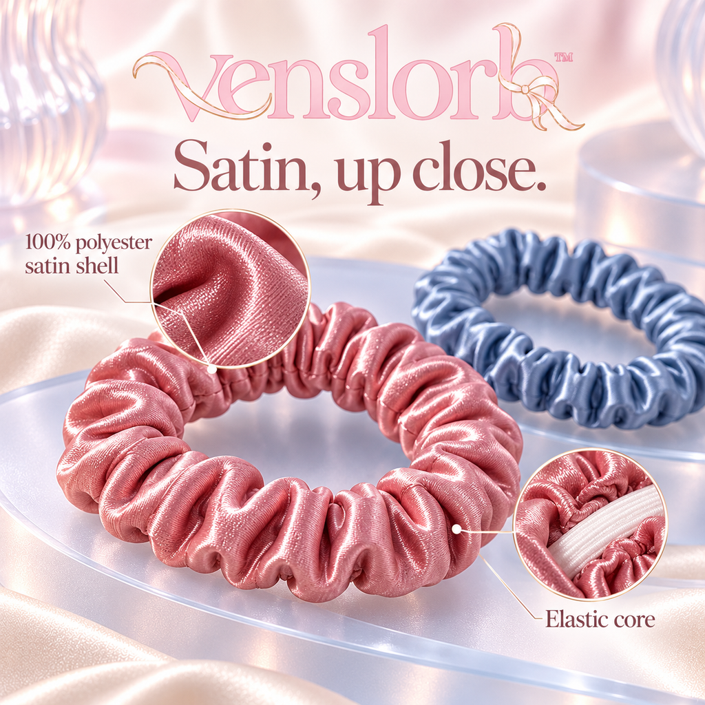 venslorb™ Slimline Satin Scrunchies, 6-Pack Skinny Hair Ties for Small Ponytails, Braids & Half-Up Styles