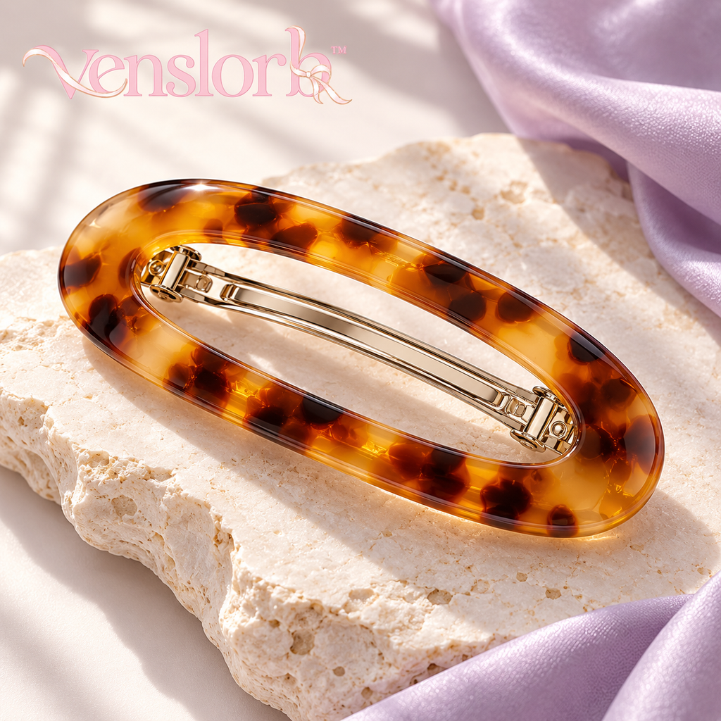 venslorb™ Oval Frame French Barrette, 3.2-Inch Open-Center Acetate Hair Clip for Everyday Half-Up Hairstyles