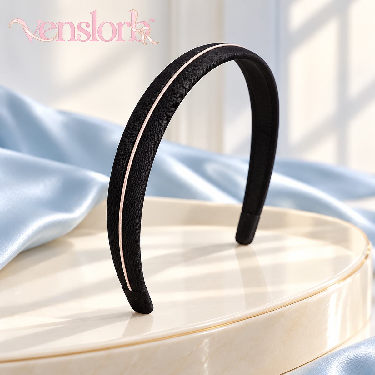 venslorb™ Narrowline Fabric-Wrapped Headband, 0.5-Inch Slim Hair Band for Everyday Adult Hairstyles