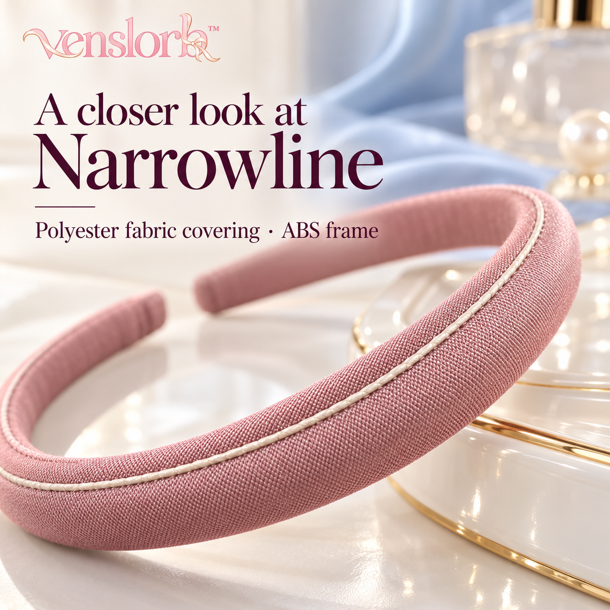 venslorb™ Narrowline Fabric-Wrapped Headband, 0.5-Inch Slim Hair Band for Everyday Adult Hairstyles