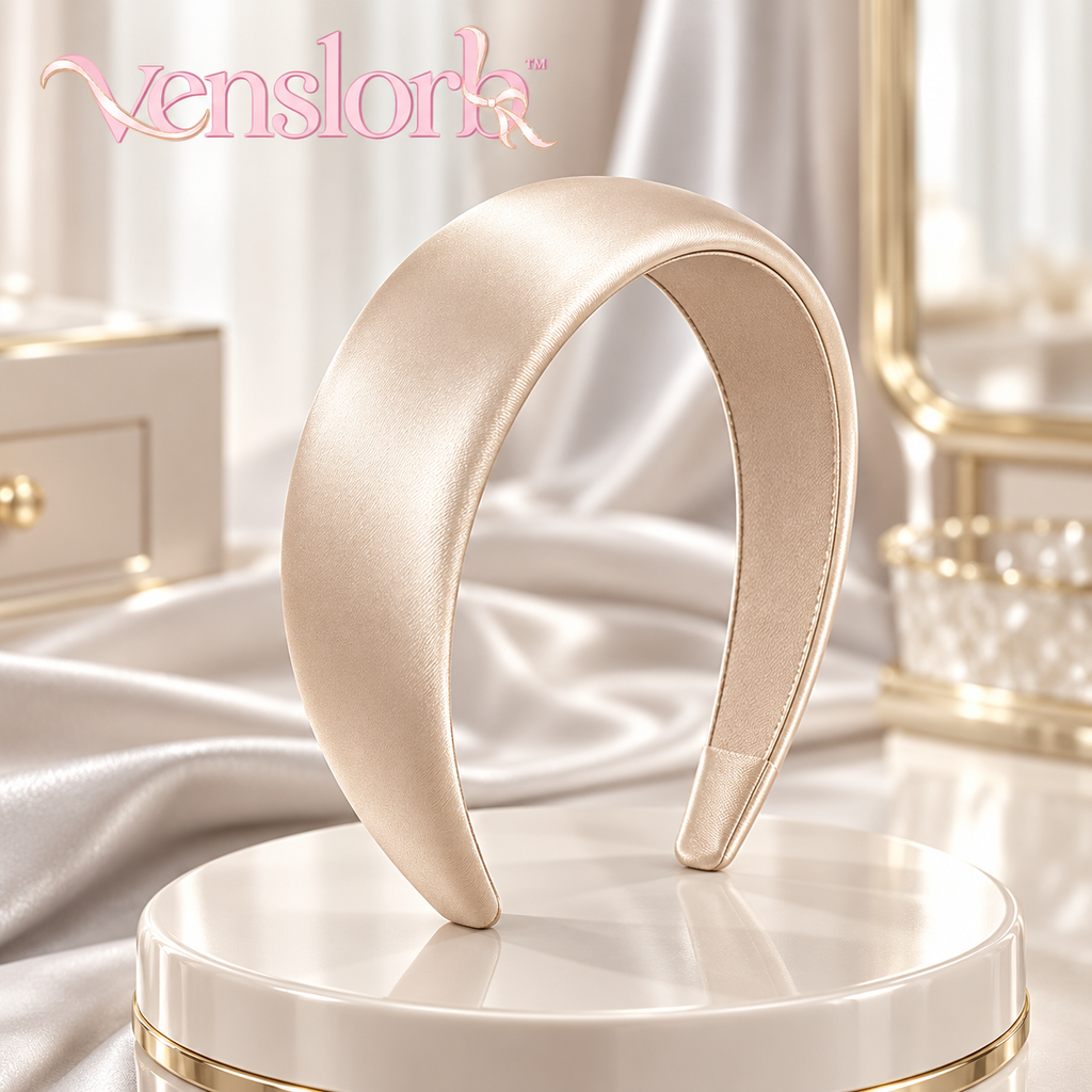 venslorb™ Softcrest Padded Satin Headband, 1.2-Inch Fabric Hair Band for Everyday & Occasion Styling