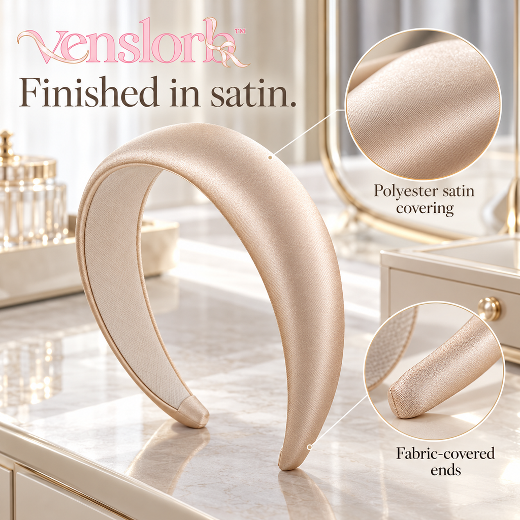 venslorb™ Softcrest Padded Satin Headband, 1.2-Inch Fabric Hair Band for Everyday & Occasion Styling