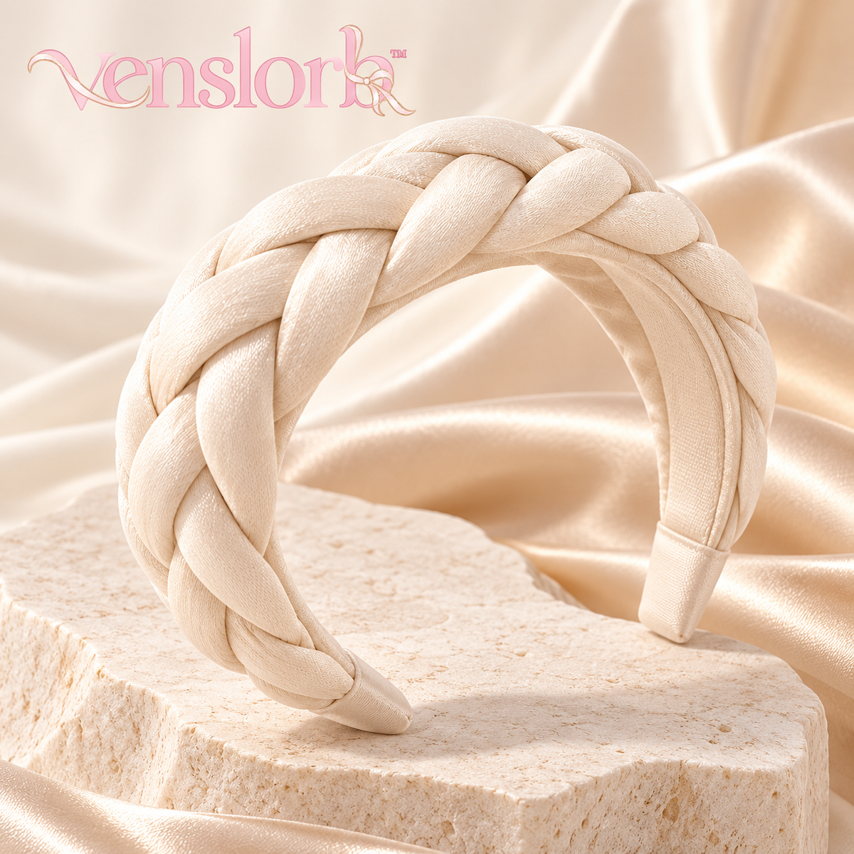 venslorb™ Woven Arc Braided Headband, 1.4-Inch Fabric Hair Band with Covered Ends for Adult Everyday Styling