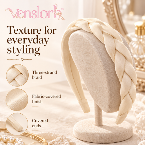 venslorb™ Woven Arc Braided Headband, 1.4-Inch Fabric Hair Band with Covered Ends for Adult Everyday Styling