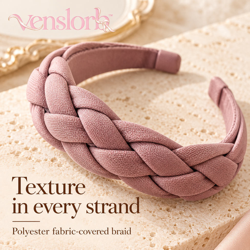 venslorb™ Woven Arc Braided Headband, 1.4-Inch Fabric Hair Band with Covered Ends for Adult Everyday Styling