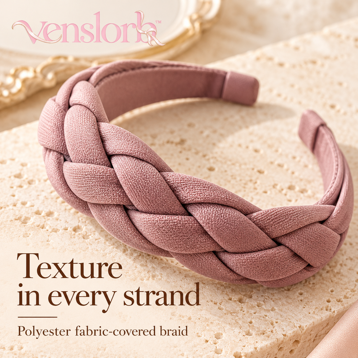 venslorb™ Woven Arc Braided Headband, 1.4-Inch Fabric Hair Band with Covered Ends for Adult Everyday Styling
