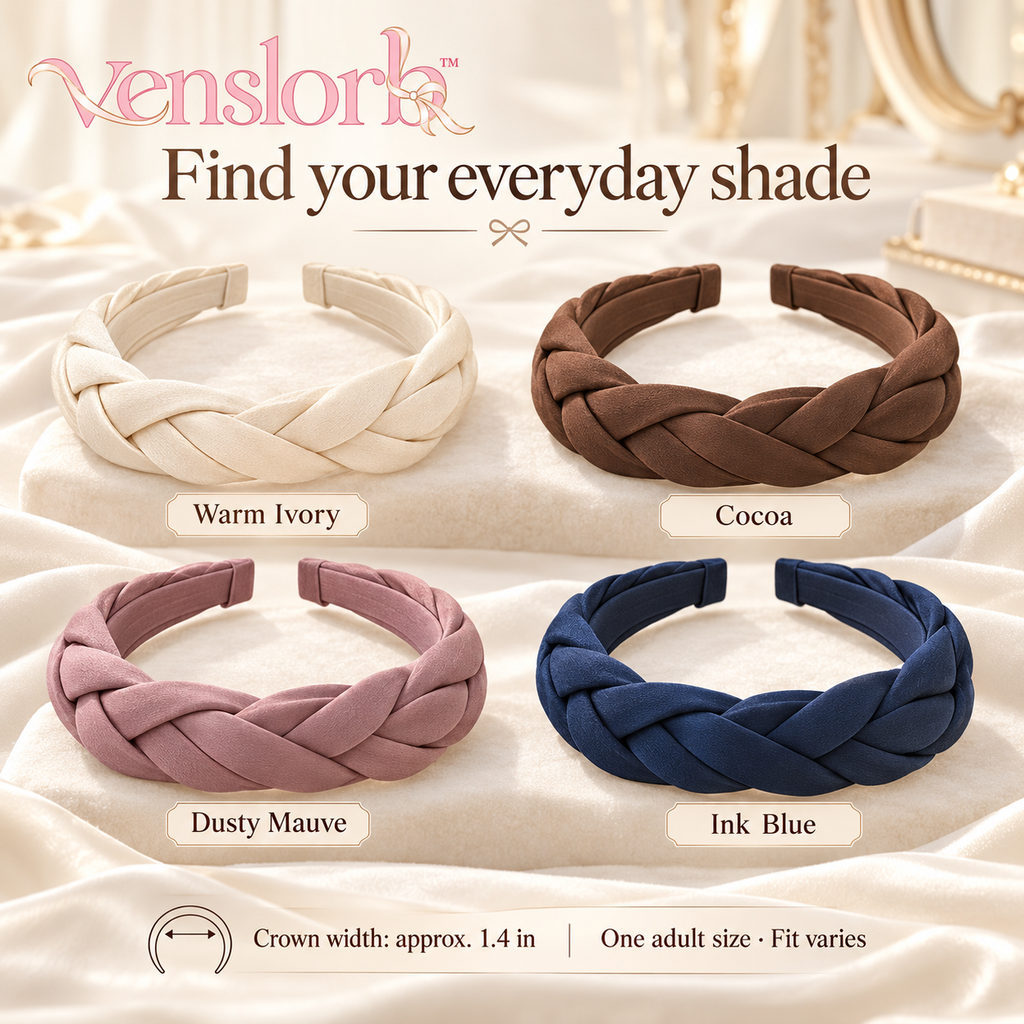venslorb™ Woven Arc Braided Headband, 1.4-Inch Fabric Hair Band with Covered Ends for Adult Everyday Styling