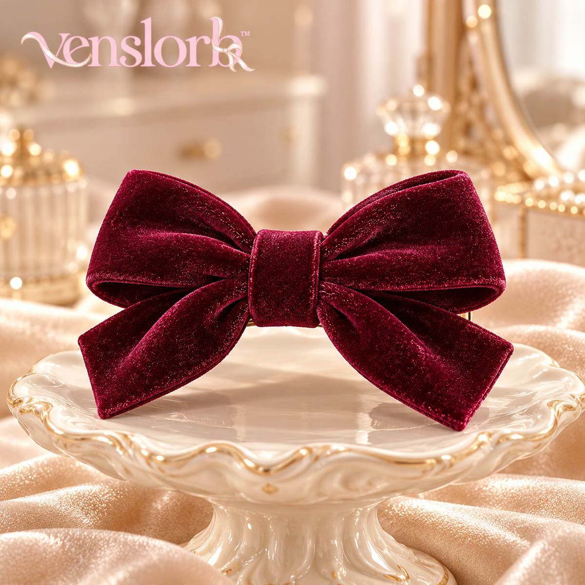 venslorb™ Velvet Poise Bow Barrette, 4.5-Inch Adult Velvet Hair Bow with French-Style Clasp for Half-Up Hairstyles